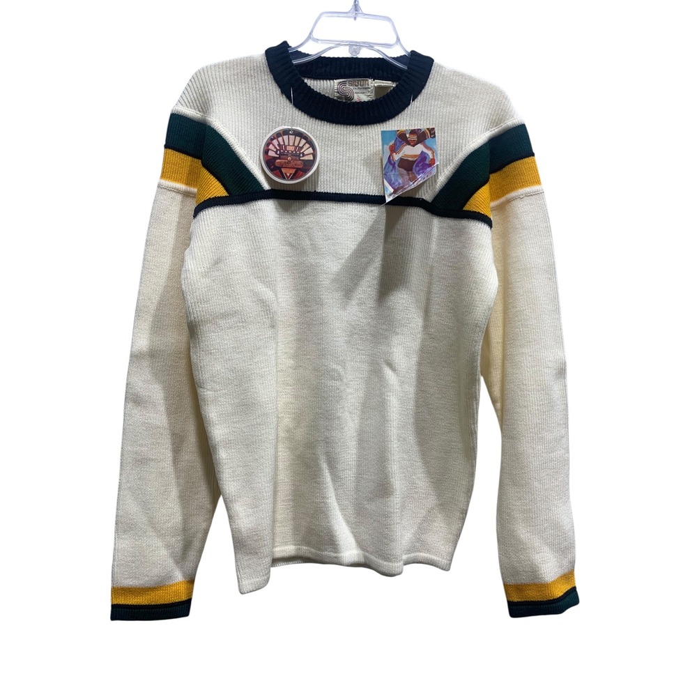 Vintage Silton California Olympic Sweater XL Cream Green Yellow Ski Graphic‎